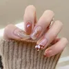 24pcs False Nail Full Cover Fake Elegant Gradient Glitter French Short Nails Coffin Press On 240305