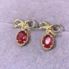 Studörhängen Natural Real Red Ruby Earring Bowknot Style 5 7mm 1CT 2st Gemstone 925 Sterling Silver Fine Jewelry L24370