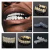 Iced Out Cubic Zircon Dental Grills Body Jewelry 18K Real Gold Punk Hip Hop Jesus Mouth Fang Grillz Brace Full Diamond Vampire Tooth Cap Cosplay Party Rapper Gifts