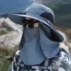 Berets Summer Men's Sunshade Hat Large Brim Mountaineering Mask Fishing Outdoor Sun Protection Removable
