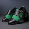 Sapatos designer de luxo britânico preto com sapatos verdes strap strap para masculino para homens baile de regresso a casa de Oxford Sapatos tenis masculino