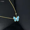 Fyra bladgräs Nytt fanjia V Gold High End Blue Fritillaria Butterfly Necklace Womens CollarBone Chain Fjäril Butterfly Necklace Original Edition