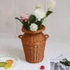 wicker花瓶織りの花のバスケットポットは、高レイタンの床の素朴なコンテナ農家の家240318
