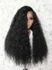 Syntetiska peruker Syntetiska peruker Förpluckade mjuka 26 tum 180% densitet Lång kinky Curly Natural Black Spets Front Wig 240328 240327