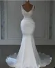 Simple Mermaid Bridal Gowns Spaghetti Straps Wedding Dress Pearls Sequins Sleeveless Custom Made Sweep Train Bride Dresses