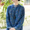 Etnische Kleding 2024 Chinese Katoen Linnen Gedrukt Jurk Dames Winter Verdikte Qipao Lange Rok Bloemenprint Blauw Cheongsam