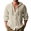 Camisas casuales para hombres Camiseta con cordón con capucha Camisa de manga larga con cierre de botón Top de calle de secado rápido