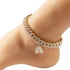 Uwin S-Link Miami Cuban Link Anklet z Baguette Letter Out Out Link Bling Hip Hop Biżuteria dla kobiet mężczyzn 240313