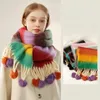 Écharpes femmes hiver écharpe imitation cachemire coloré tricoté avec boule de fourrure glands rayures chaudes patchwork couleurs châles