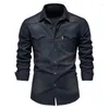 Men's Casual Shirts 2024 Spring Denim Shirt Men Long Sleeve Quality Slim Fit Streetwear Mens Designer Clothing Cowboy For