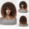Synthetic Wigs Bounce Curly Synthetic Wigs With Bangs Dark Brown Ombre Afro Kinky Short Wigs for Women Daily Wig Use Heat Resistant Female 240329