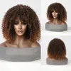 Synthetische pruiken Stuiterend Krullend Synthetische pruiken met pony Donkerbruin Ombre Afro Kinky Korte pruiken voor dames Dagelijks pruikgebruik Hittebestendig Vrouw 240329