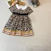 2024 Summer Girls Leopard Dresses Children Doll Lapel Short Sleeve Princess Dress Designer Kids Letter Tryckt Kläder S1227