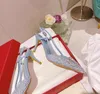 Diseñador Sandalias de champán Cristales Bombas Zapatos Mujeres Tacones altos espalda abierta Tacón de aguja Señoras Boda Fiesta sexy Suela de cuero con