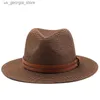 Chapeaux à larges bords Chapeaux de seau 54-57-59-60CM Panama naturel doux Str chapeau avec ceinture marron été femmes large marron plage chapeau de soleil Protection UV Fedora chapeau Y240319