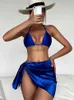 Saias Skorts 3pcs Halter com saia Sarong Bikini Mulheres Swimwear Feminino Swimsuit Três peças Bikini Set Micro Bather Bathing Suit Swim Lady 240319