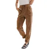 Men's Pants High Waist Women Retro Corduroy Fall Drawstring Full Length Trousers Casual Loose Comfy All Match With Pockets