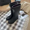 New 24ss Fashion brand women designer rain boots over the knee c letter knee length long boots black khaki jelly rubber luxury women knee boots