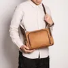 Totes Daily Casual Wild Party Genuine Leather Bag Solid Color Multi-zip Pocket Messenger Handmade Fashion Cylinder For Men
