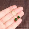 Boucles d'oreilles pendantes en or 18 carats de haute qualité incrustées de perles de jade naturelles authentiques et boule Tianyu pour femmes