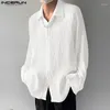 Männer Casual Hemden INCERUN Tops 2024 Koreanische Stil Männer Plissee Solide Textur Design Freizeit Streetwear Einfache Revers Lange Ärmeln Bluse
