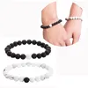 Strang-Armband für Sie und Ihn, Black Rock Lava, 8 mm Perlen von Long Way, handgefertigte Distanzarmbänder, Freundschaftsschmuck