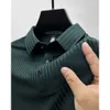 High End Striped Ice Silk Short Sleeved T-shirt Mens Lapel Summer Solid Color Smooth Material Paul Polo Shirt Half Clothing Rpr8 {category}