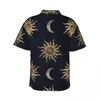 Herren Freizeithemden Gold Sonne Mond Strandhemd Mann Mandala Blau Sommer Kurzarm Benutzerdefinierte DIY Vintage Übergroße Blusen Geburtstagsgeschenk