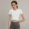 lu Femmes Yoga Chemise Tenue À Manches Courtes Col rond Respirant Sans Couture Femmes Fintness Gym Court Haut Court T-shirt D'été BT-ZYTP0417