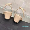 Sandali firmati da donna Scarpe eleganti Gattino medio con 4,5 Patchwork di stoffa ricamato Fibbia alla caviglia Scarpe da sposa regolabili Scarpe da festa