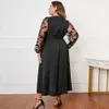 Sukienka vcut elegancka i haftowa haftowa z koronki midi z długimi rękawami pasek dla kobiet w talii hote na hote plus size 240312