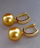 Stud Earrings Gorgeous 10-11mm South China Sea Round Gold Pearl Pendant 925s