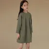 女の子のドレス秋の子供服ロングスリーブドレスファッションラウンドネックプリーツパネルデザインカジュアルキッズ女の子のためのカジュアル