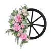 Rosa decorativa da grinalda da mola das flores artificial e roda para o alpendre da janela