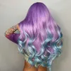 Perruques synthétiques Blonde licorne synthétique longue perruque ondulée Ombre violet à bleu pour les femmes Cosplay Halloween perruques résistant à la chaleur fibre frange cheveux 240328 240327