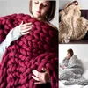 Blankets Fashion Chunky Merino Wool Blanket Thick Big Yarn Roving Knitted Winter Warm Throw Sofa Bed