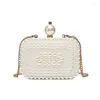 Drawstring Fashion Girls Bags Square Shell Clutch Bag Handmased Sweet Pearl Wedding Party Chain Mini Leather Crossbody Sling for Women