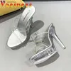 Kleidschuhe Kleidschuhe Hausschuhe Transparente wasserdichte Plattform Dünner Absatz Damenmodenschau PVC-Sandalen 2022 Neue Bling Strass High Heels BL3A H240321