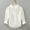 Camisas casuais masculinas 2024 primavera/verão gola polo camisa de manga comprida para moda solta vintage respirável alta qualidade