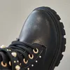 Boots Boots Tole Aboe Çocuklar Erkekler Erkekler 2024 Auutmn Kış 3-12y Toddler Moda Siyah Bej Kahverengi Slip Olmayan Ayakkabılar