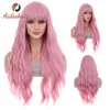 Syntetiska peruker cosplay peruker aideshair kvinnors rosa peruk lång fluffig lockigt vågiga hår peruker för tjej värmevänlig syntetisk cosplay party peruk 240329