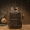 Mochila simples natureza artesanal cavalo louco couro vintage negócios bolsa de ombro casual escola de couro genuíno para homens