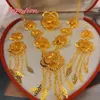 Popodion Dubai Gold Plated Flower Shaped örhängen Halsband Kvinnor Ring Bröllopsmycken Tre stycke Set YY10359