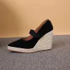 Sandales Espadrilles Talons pour femmes Plateforme de coin en daim Mary Jane chaussures pointées les femmes pompes à talons hauts Chaussures