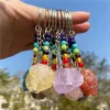 Natural Rough Raw Stone Crystal Quartzs Keychain Women Men Car Key Holder Hand KeyRing Jewelry