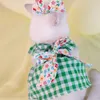 Dog Apparel Pet Dress With Plaid Print Set Sleeves Bow Decor Summer Cat Headdress Clothes For Furry