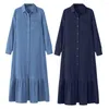 Robes décontractées Printemps Femmes Élégantes et à la mode Style unisexe à manches longues à col rabattu Cardigan Couleur unie Denim Robe