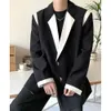 Mężczyźni Blazer Patchwork Lapel Long Rleeve Streewear Button Lose Csual Suits Koreańskie moda mężczyźni cienkie płaszcze M-2xl 240304