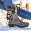 Walking Shoes 2024 Women's Europe Large Size 35-43 Mid-Calf Knight Boots With Chunky Heel Knit Short Furry Mouth