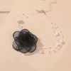 Saza vintage gotik siyah iplik çiçek kadınlar için basit simüle edilmiş inci zinciri kolye parti mücevher kısa torklar collier